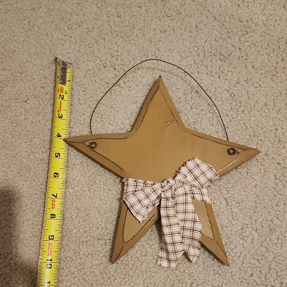 Rustic Star Wall Hanging with Plaid Bow, Mustard Color